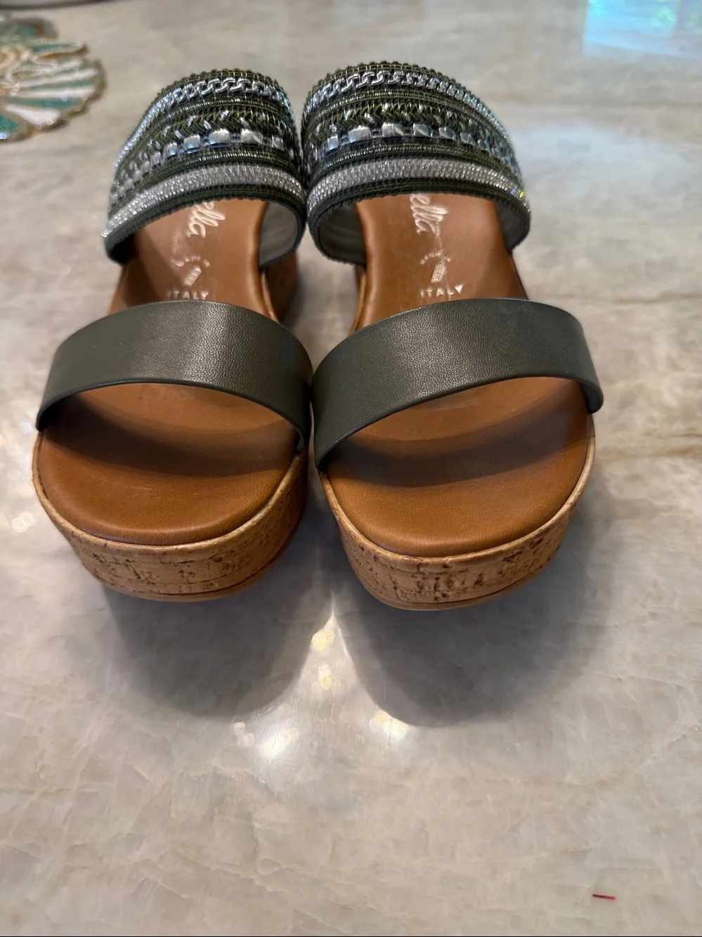 Leather Black Wedge Sandals with Beaded Straps
